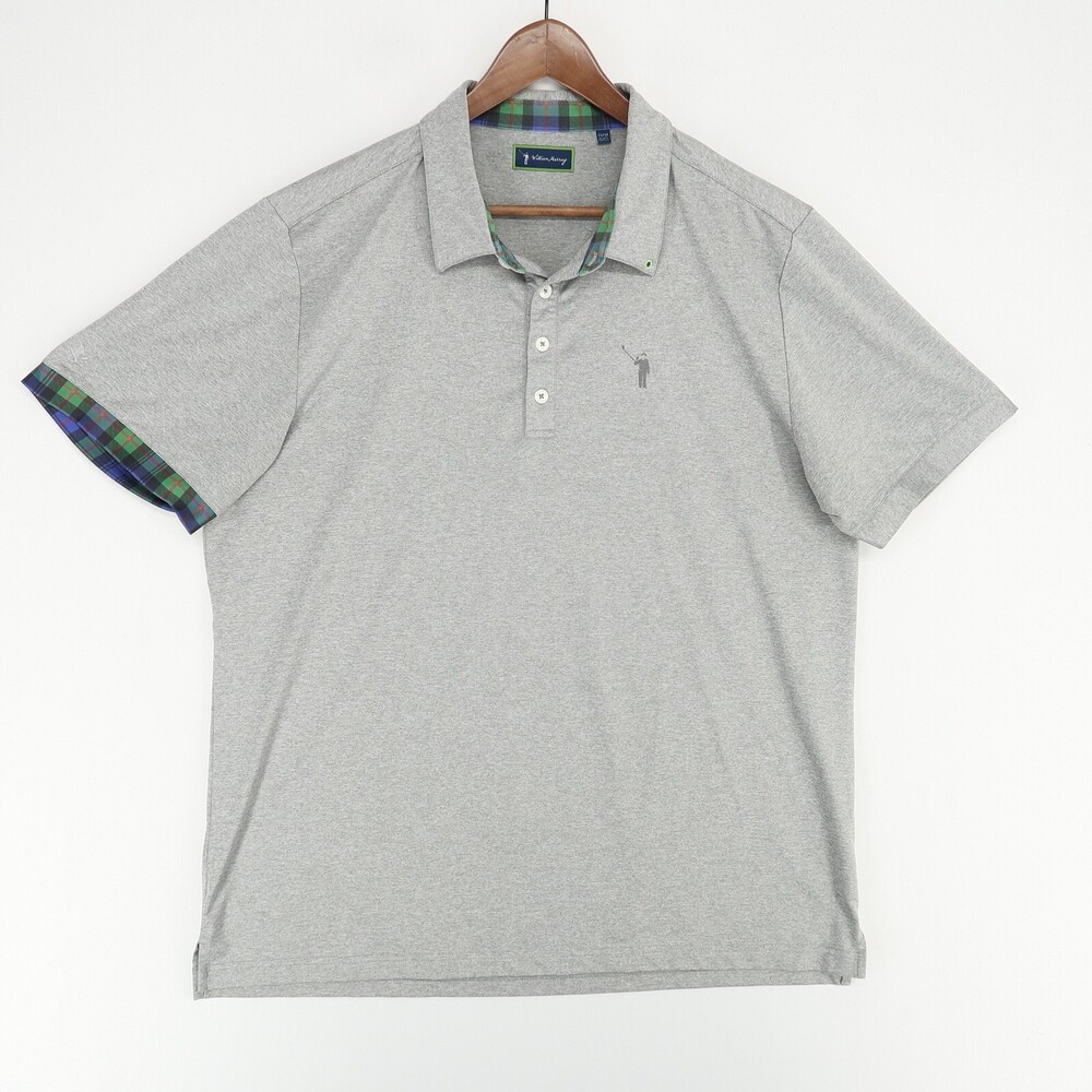 William Murray Classic Polo Shirt Mens XL Gray Heather Golf Plaid Trim